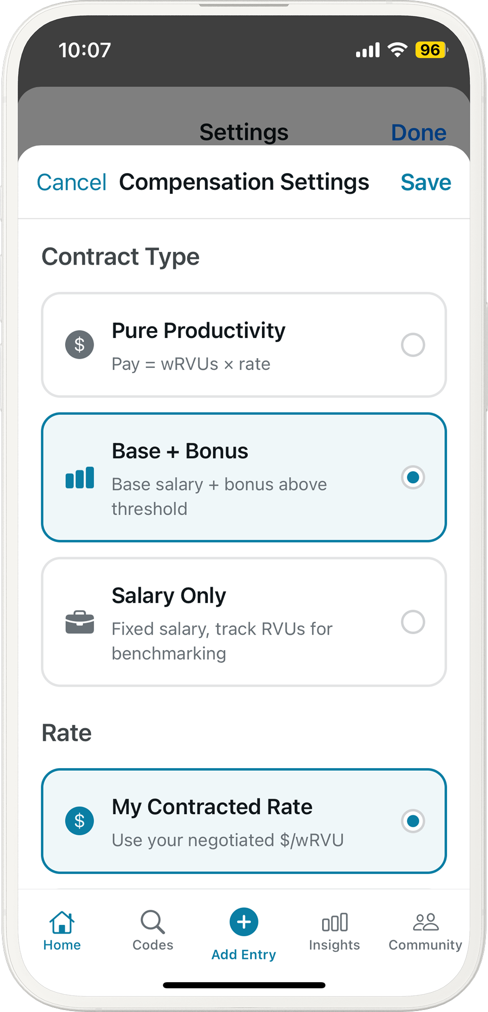 RVU Tracker personalization settings